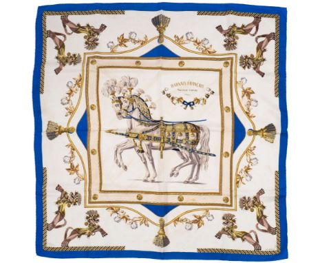 Hermes, Paris, a printed  silk scarf  'Harnais Francais' pattern:  85 x 85cm. in original orange Hermes card box. 