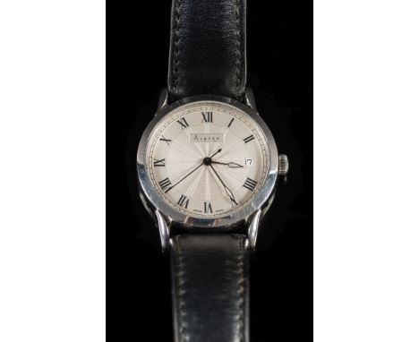 A gentleman's 'Asprey Automatic' stainless steel wristwatch: the engine-turned circular dial 30mm diameter with date aperture