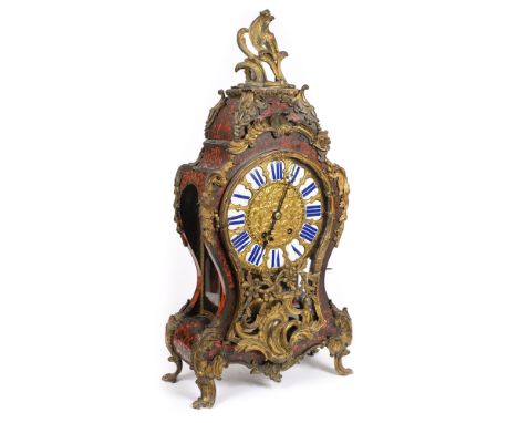 A large boulle cased mantel clock: the eight-day duration movement striking the hours and half-hours on a gong with a countwh