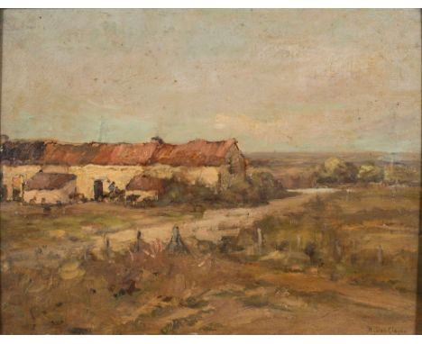* Berthe des Clayes [1877-1968]- Fishermen's Cottages, Ambleheuse:- signed and inscribed on reverse oil on panel 26 x 33cm to