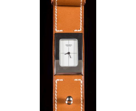 A lady's 'Hermes' Cherche midi stainless steel quartz wristwatch: the polished stainless steel rectangular case 30mm long x 2