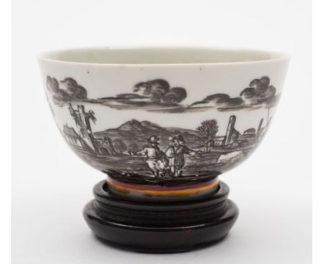 An early 18th century Continental Hausmaler teabowl: painted in the manner of Ignaz Preissler in black enamel [Schwarzlot] wi