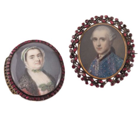 Samuel Cotes [1734-1818]-A miniature portrait of a gentleman:, head and shoulders wearing a powdered wig, lace jabot and a fa