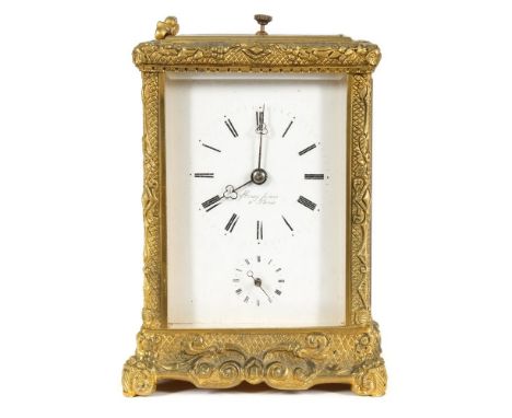 Miroy frères, Paris, a decorative striking carriage clock:  the eight-day duration movement striking the hours and half-hours