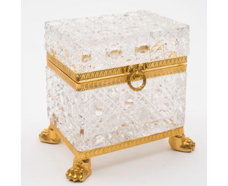 Martin Benits, a crystal and gilt metal mounted table casket: of heavily cut rectangular form with gilt metal mounts and hing