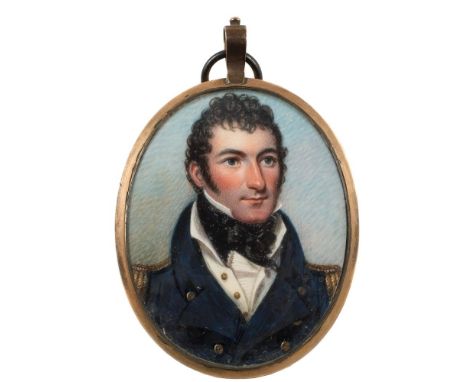 English School early 19th Century-A miniature portrait of a naval officer, head and shoulders:-with short dark wavy hair and 