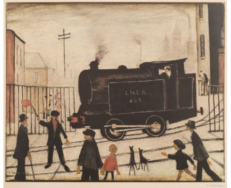 * Laurence Stephen Lowry [1887-1976]-The Level Crossing:-coloured print, signed in pencil in the marginpublished by Patrick S
