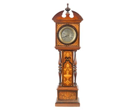 A walnut and marquetry dwarf longcase clock: the eight-day duration timepiece movement having a platform cylinder escapement 
