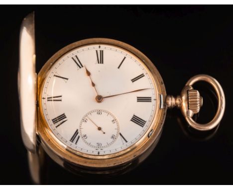 R.Stewart. A gentleman's 18ct gold keyless lever half-hunter pocket watch: the circular white enamel dial 42mm diameter with 