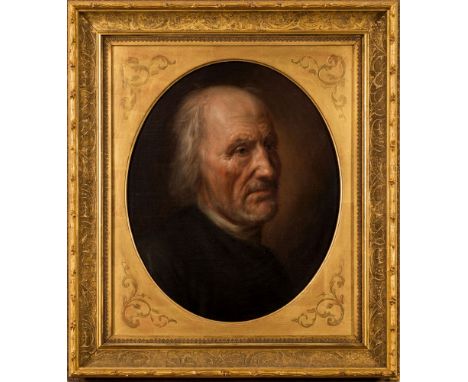 Circle of Henry Robert Morland [1716-1797]-Portrait of an elderly man, bust length:-oil on canvasoval, 42 x 35cm.