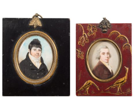 Circle of Walter Stephens Lethbridge [1771-1831]-A miniature portrait of a gentleman, head and shoulders:,with dark wavy hair