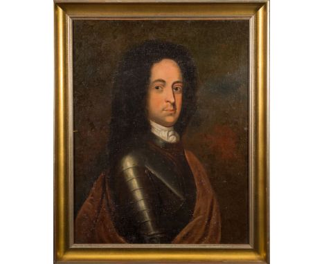 English School [18th/19th Century]-A portrait of a nobleman, half-length, wearing armour:-oil on canvas74 x 58cm.
