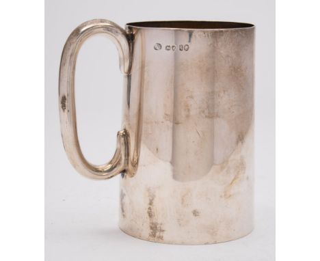 A Victorian silver pint tankard, maker Henry Wilkinson & Co, London 1871: of plain cylindrical tapering form, with C-shaped h