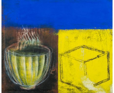 * Tom Wood [b.1955]- A bowl and a box::- signed and inscribed on the reverse oil, wax and pigment on panel 30 x 36cm. * Prove