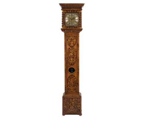 Richard Rooker, London, a walnut marquetry longcase clock: the eight day duration, six-pillar movement striking the hours on 