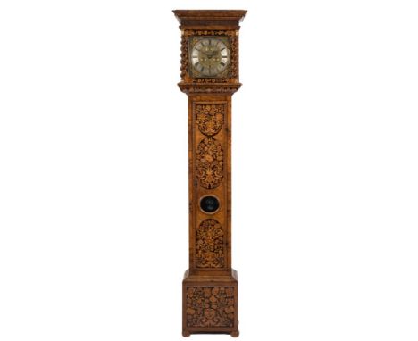 Richard Rooker, London, a walnut marquetry longcase clock: the eight day duration, six-pillar movement striking the hours on 