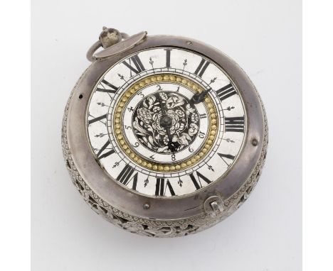 David Bouquet, LondonA rare silver clock-watch with alarmCirca 1660-1665.The 8cm diameter gilt-brass dial has a silver chapte