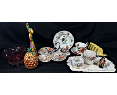 A collection of mixed ceramics including Royal Winton toast rack, Royal Worcester Nelson commemorative tankard, hors d'ourves