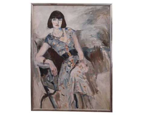 Abraham de Clercq (South African, 20th Century) - Portrait a lady seated in an armchair, three-quarter length, (1975), signed