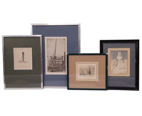 Four framed works, to include: F. Furnivall - Portrait of a bearded man (1918), possibly a graphite sketch, 13 x 18 cm; Frede