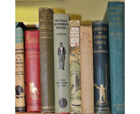 A small library of hunting, shooting and fishing interest to include works by Surtees, Captain Hayes and others, many illustr