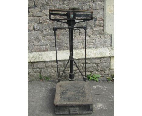 A set of vintage cast iron W &amp; T Aviary platform weighing scales 