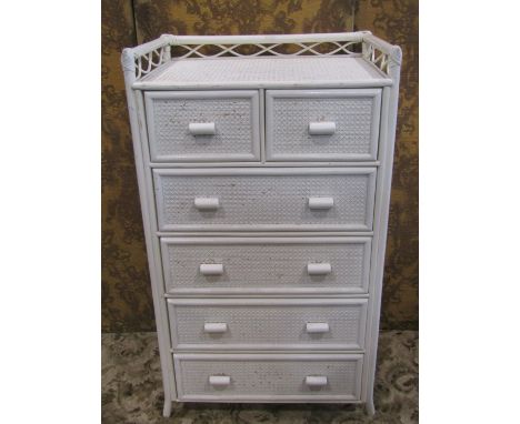 A vintage cane framed chest of four long and two short drawers with later painted finish, 116 cm high x 68 cm wide x 48 cm de