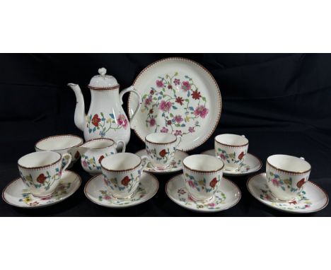 Royal Worcester Astley pattern coffee service including cake plate, six cups and saucers, cream and sugar plus coffee pot