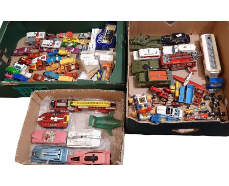 Mixed collection of playworn vintage model vehicles mainly by Dinky, Corgi and Matchbox including tanks, service vehicles, Ba