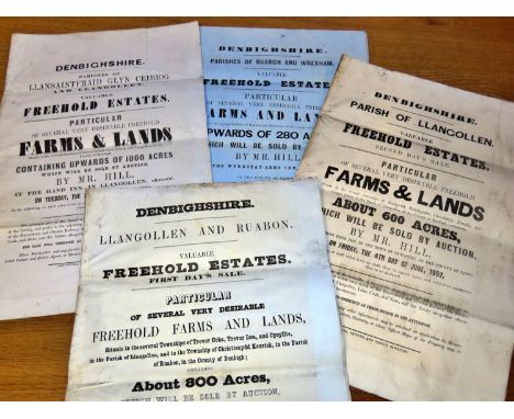 Sales particulars for farm sales in Denbighshire and Monmouthshire in the 1850s together with an Ordnance Survey map of Aberg