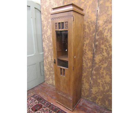 A continental art deco side cupboard partially enclosed with a glazed panelled door, 185cm high x 42cm wide x 36cm deep