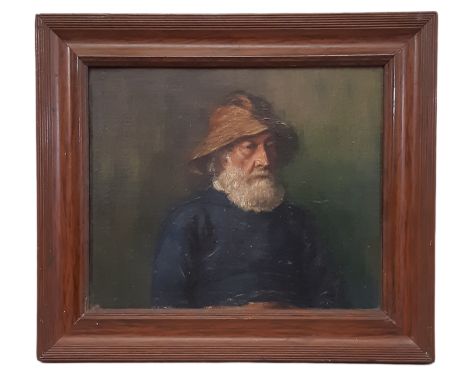 British 20th Century School - Portrait of a fisherman, half-length, unsigned, oil on board, 24 x 30 cm, framed