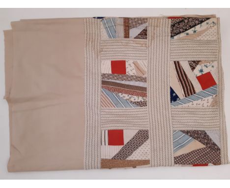 Vintage patchwork panel/ quilt project comprising a hand worked  section of printed cotton patches (182x107cm) lined and bord