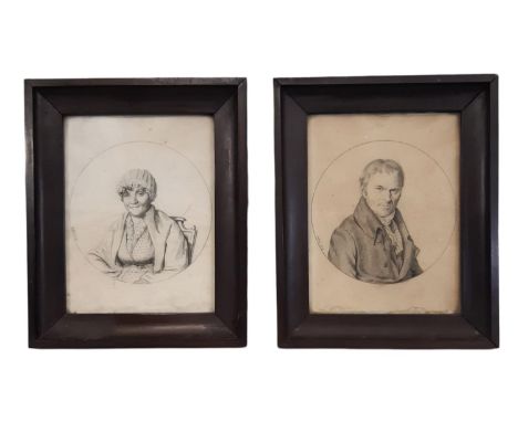 A pair of 19th century couple portrait drawings, both inscribed 'AIX 1819', pencil on paper, 31 x 26 cm each, framed and glaz