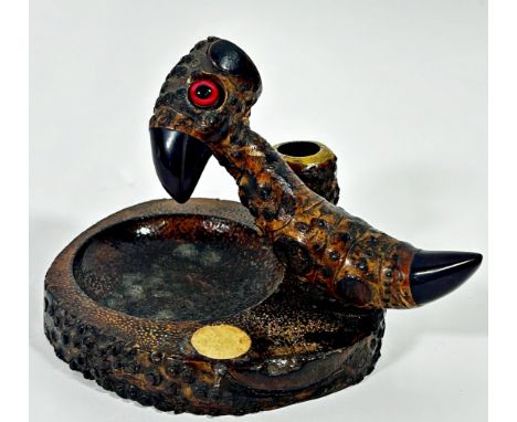 A novelty YZ nut bird ashtray by Henry Howell &amp; Co Ltd with dark amber beak and tail, 10 cm high, 16 cm in length, marked