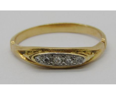 Yellow metal old-cut diamond five stone ring, size R, 2.4g