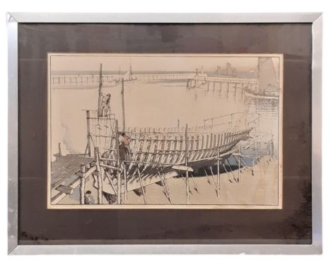John Edgar Platt (1886-1967) - 'Building the Trawler', limited edition woodblock print on Japan paper, signed, titled and num