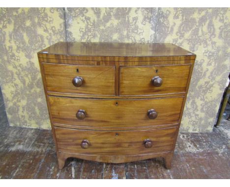 A small Victorian mahogany bow fronted chest of drawers with bracket feet, 91cm high x 88cm x 46cm
