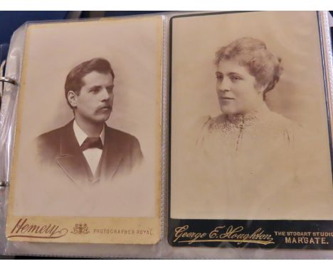 Ten albums of Victorian postcard size portrait photographs together with an album of postcards (incomplete) (350+ photographs
