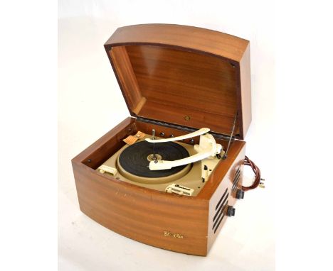 Second half of 20th century Pye "Black Box" electric record player, the hinged cover to a sprung turntable mechanism signed "