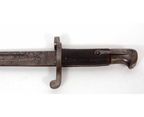 UK, pattern 1887, MKIV sword bayonet, marked with a Government broad arrow, WD, C, 91 (blade reduced), overall length 53cms  