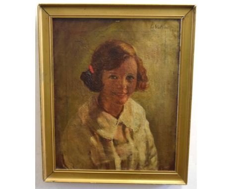 La Vatino, signed oil on canvas, Portrait of a young girl, 44 x 35cms 
