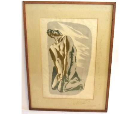 Hans Feibusch, lithograph, Kneeling man, 46 x 28cms 