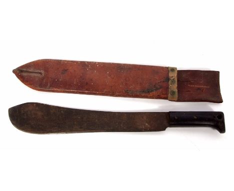 USA, machete, Collins &amp; Co, No 1250, 1940 with black plastic grips in a stitched brown leather scabbard, overall length 5