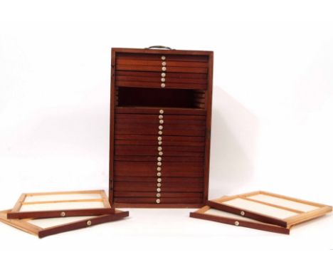 Late 19th/early 20th century mahogany microscope slide case of rectangular form and containing 28 fitted slide drawers (lacki