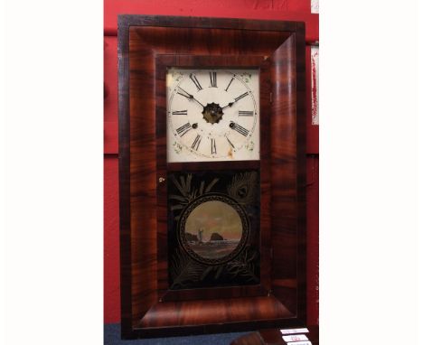 Late 19th century American walnut cased 30-hour wall clock, Jerome &amp; Co - Newhaven, Conn, the moulded rectangular case wi