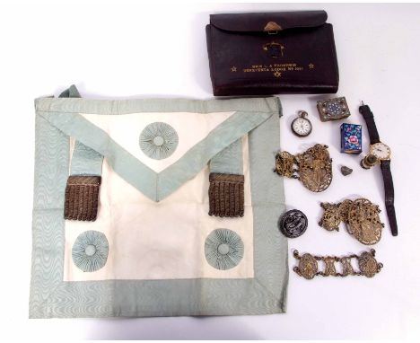 Mixed Lot: leather wallet with gilt tooling to Bro J A Thompson, Beneventa Lodge No 282380 together with a small quantity of 