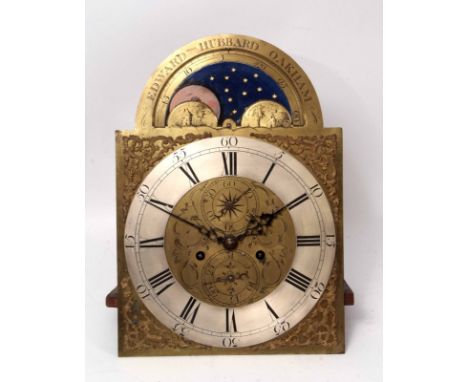 Mid-19th century longcase clock movement, 30cms, Edward Hubbard - Oakham, the arched dial set with painted moon phases over c