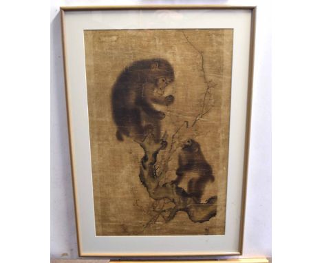 Chinese School, watercolour scroll, Monkeys in a tree, 68 x 43cms 