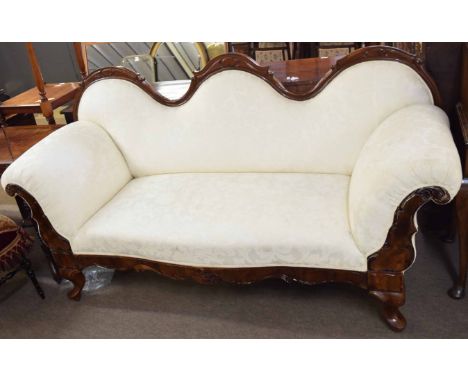 Biedermeier style mahogany sofa with triple arched back and swept frieze, 203cms wide 